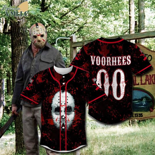Discover Halloween Jason Voorhees Baseball Jersey, Custom Voorhees Jersey Shirt, Horror Movie Shirt, Friday The 13th, Halloween Party Jersey Tee