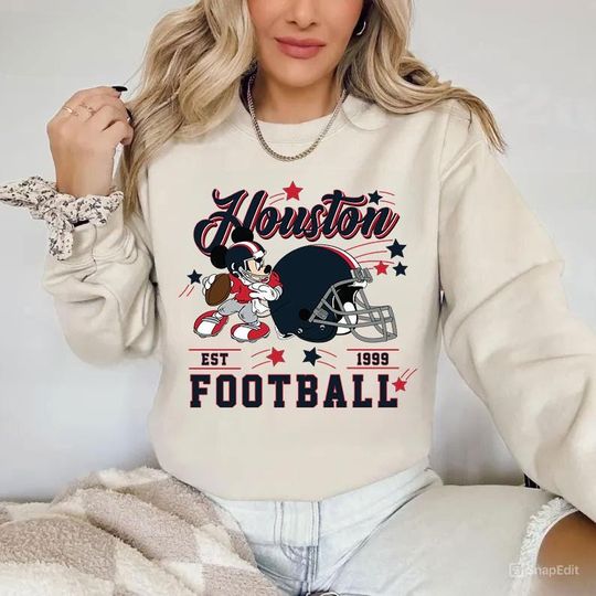 Discover Vintage Houston Football Sweatshirt, Retro Cartoon Graphic Pullover, 90s Style Sports Fan Sweater, Unisex Cozyt Crewneck, Football shir