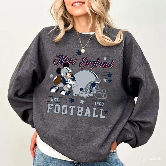 Discover Vintage New England Football Sweatshirt, Retro Cartoon Graphic Pullover, 90s Style Sports Fan Sweater, Unisex Cozyt Crewneck, Football shirt