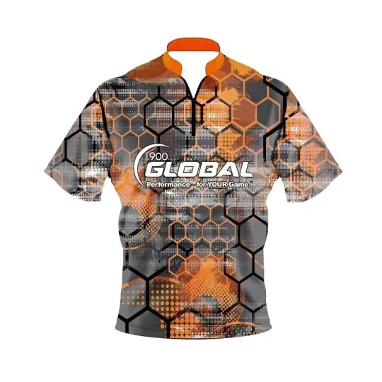 Discover 900 Global Fire Honeycomb Quick Ship CoolWick Sash Zip Bowling Jersey