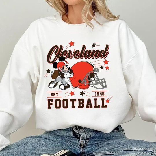Discover Vintage Cleveland Football Sweatshirt, Retro Cartoon Graphic Pullover, 90s Style Sports Fan Sweater, Unisex Cozyt Crewneck, Football shirt