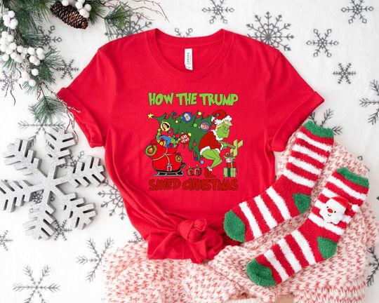 Discover How The Trump Saved Christmas Shirt, Trump funny character T-shirt, Make Christmas Great Again Shirt, Green Trump Christmas Tee, Funny Christmas Gift