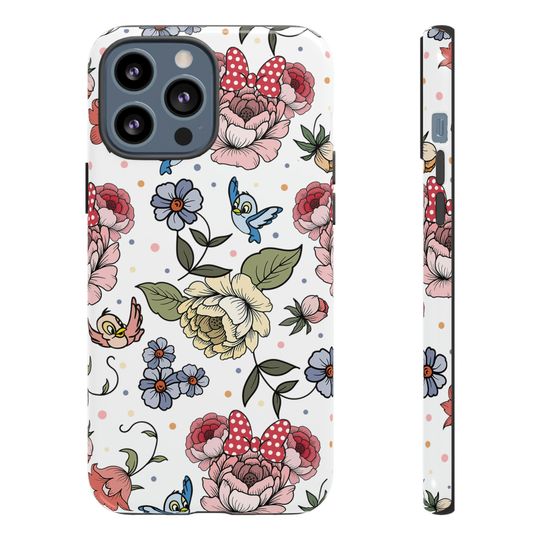 Discover Minnie Spring Floral Tough Phone Case for Disneyland or DisneyWorld fan | Mouse flowers themed phone case gift for her | Gift for Disney Fan