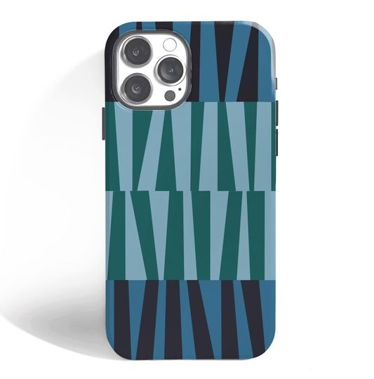 Discover Blue Green Navy Striped Tough Phone Case for iPhone 12-16 Pro Max