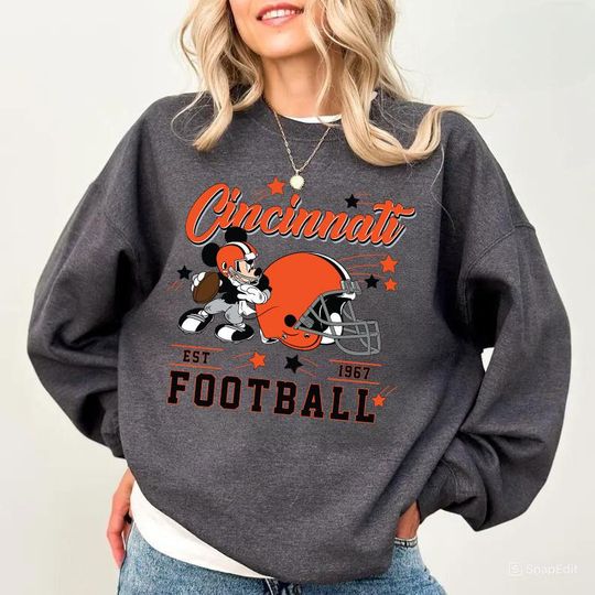 Discover Vintage Cincinnati Football Sweatshirt, Retro Cartoon Sweatshirt, Sports Fan Sweater