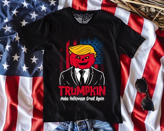 Discover Trumpkin Make Halloween Great Again Shirt, Halloween Theme Shirt, Pumpkin Shirt, Spooky Season, Trick or Trump, Political Halloween Shirt