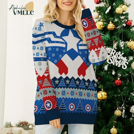 Discover Captain America Ugly Christmas Sweatshirt, Sam Wilson Captain America Christmas Sweater, Superhero Avengers Christmas Sweatshirt