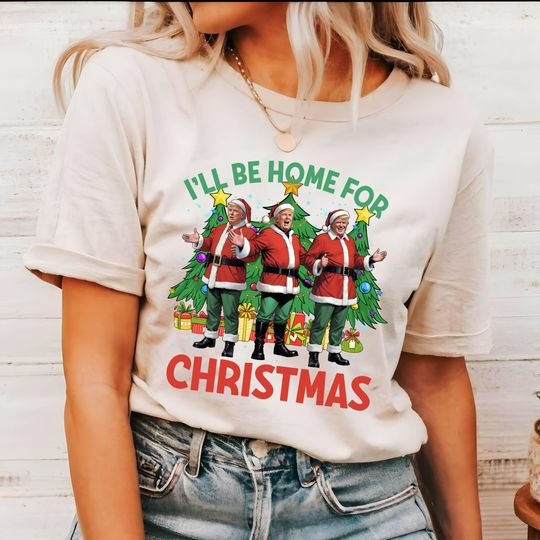 Discover Trump Christmas Shirt, Trump I'll Be Home for Christmas Shirt, President Trump Sh'rt,Christmas Santa Trump Shirt, Christmas Republican Gift