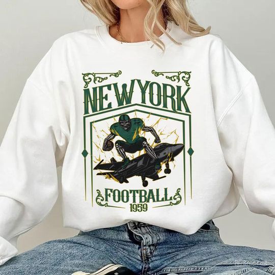 Discover New York Football Skull Vintage Sweatshirt,Gifts for New York Fans, Football Game Day Shirt,New York Football Crewneck Shirt, Football Shirt