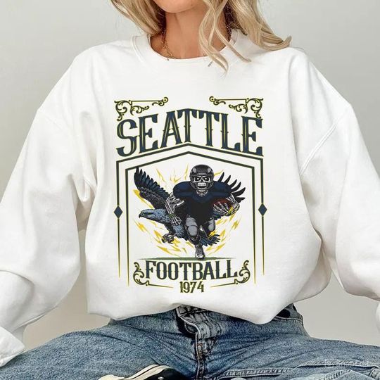 Discover Seattle Football Skull Vintage Sweatshirt,Gifts for Seattle Fans, Football Game Day Shirt,Seattle Football Crewneck Shirt, Football Shirt