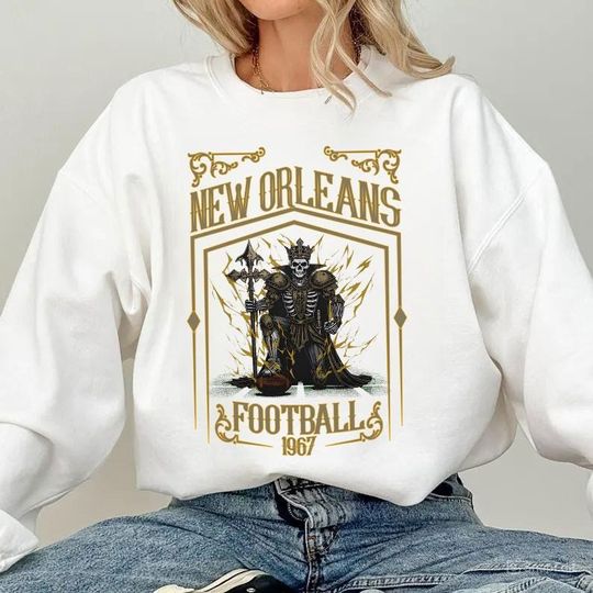 Discover New Orleans Football Skull Vintage Sweatshirt,New Orleans Fan Gift,Football Game Day Shirt,New Orleans Football Crewneck Shirt,Football Shir