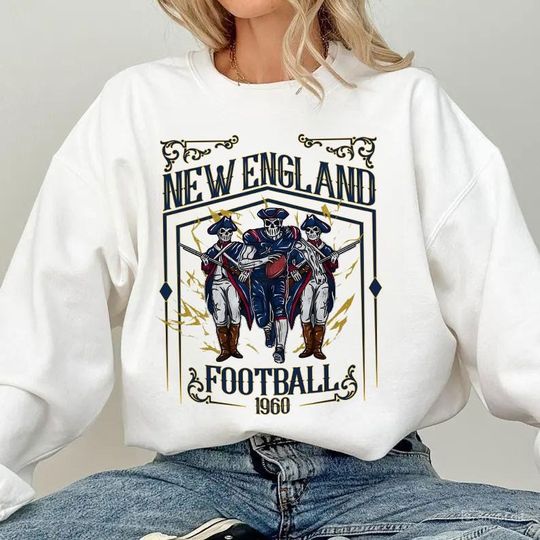 Discover New England Football Skull Vintage Sweatshirt,New England Fan Gift,Football Game Day Shirt,New England Football Crewneck Shirt,Football Shir