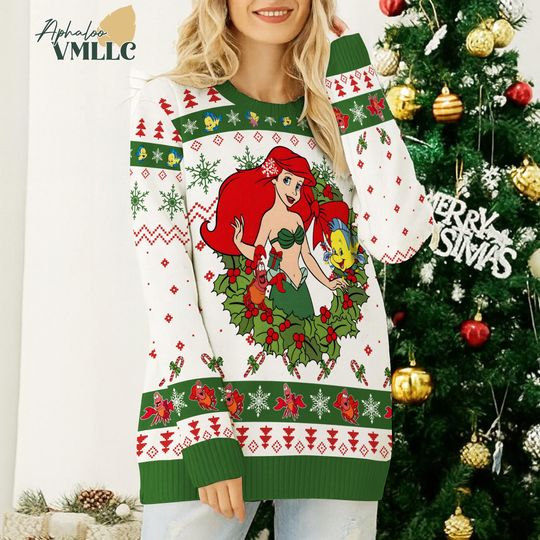 Discover Ariel The Little Mermaid Disneyland Princess Christmas Ugly Sweater, Little Mermaid Sweater, Ariel Princess Sweater, Disneyland Princess