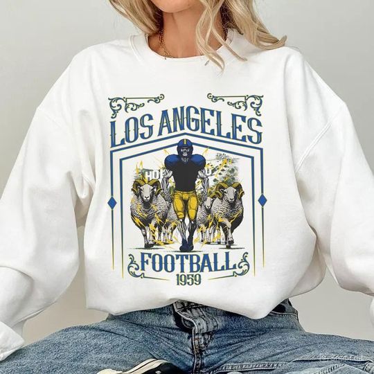 Discover Los Angeles Football Skull Vintage Sweatshirt,Los Angeles Fan Gifts,Football Game Day t-shirt,Los Angeles Football Crewneck,Football T-Shirt