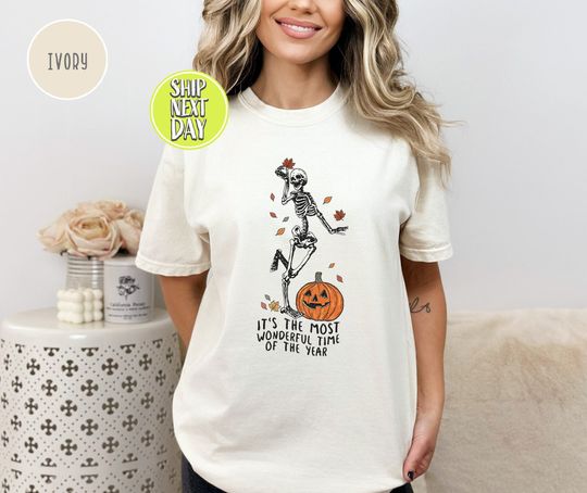 Discover Fall T-Shirt, Pumpkin Skeleton Tee, Halloween Shirt, Fall Season Gift
