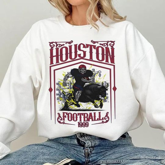 Discover Houston Football Skull Vintage Sweatshirt,Houston Fan Gifts,Football Game Day Sweatshirt,Houston Football Crewneck,Football T-Shirt