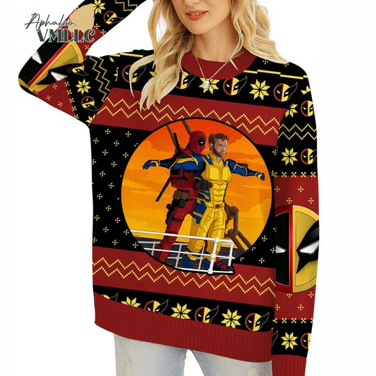 Discover Deadpool And Wolverine Ugly Sweater Christmas, Deadpool 3 Sweater, Deadpool Wolverine Superhero Chirstmas Sweater, Deadpool Movie Sweater