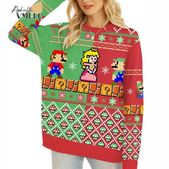 Super Mario Ugly Christmas Sweater | Mario Princess Peach Video Game Sweatshirt