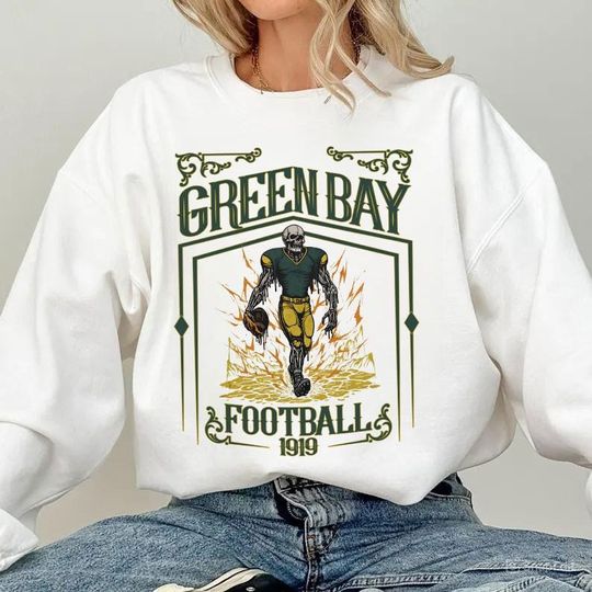 Discover Green Bay Football Skull Vintage Sweatshirt,Green Bay Fan Gifts,Football Game Day Sweatshirt,Green Bay Football Crewneck,Football T-Shirt