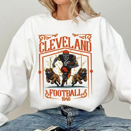 Discover Cleveland Football Skull Vintage Sweatshirt,Cleveland Fan Gifts,Football Game Day Sweatshirt,Cleveland Football Crewneck,Football T-Shirt
