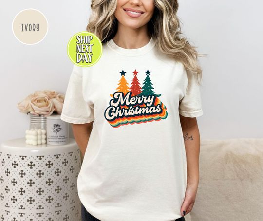Discover Vibrant Retro Merry Christmas T-Shirt with Festive Trees - Holiday Gift for Christmas & New Year