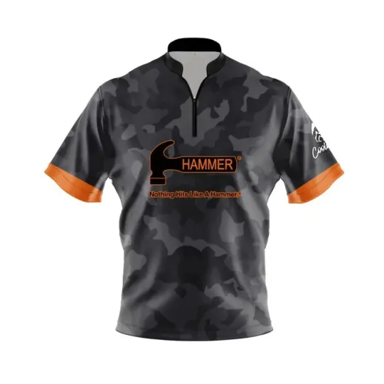 Discover Hammer Grey Camo Quick Ship CoolWick Sash Zip Bowling Jersey