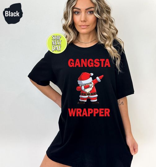 Discover Gangsta Wrapper Christmas T-Shirt for Women, Funny Santa Dancing Tee