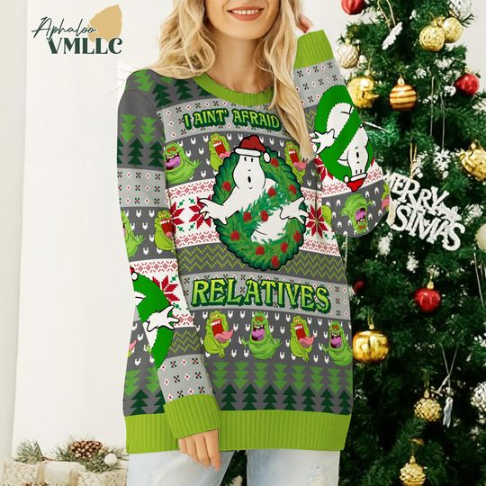 Ghostbusters Ugly Christmas Sweatshirt | I Aint' Afraid of No Relatives Ugly Sweater