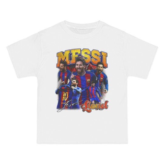 Discover Lionel Messi Barcelona T-Shirt  Oversized Retro Bara Tee  Football GOAT Shirt  Vintage Streetwear for Messi Fans