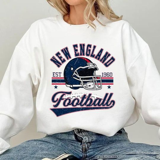 Discover Vintage 90s Style New England Football Sweatshirt, Retro Game Day Crewneck, Patriot State Unisex Fan Shirt, Classic Sports Gift Pullover