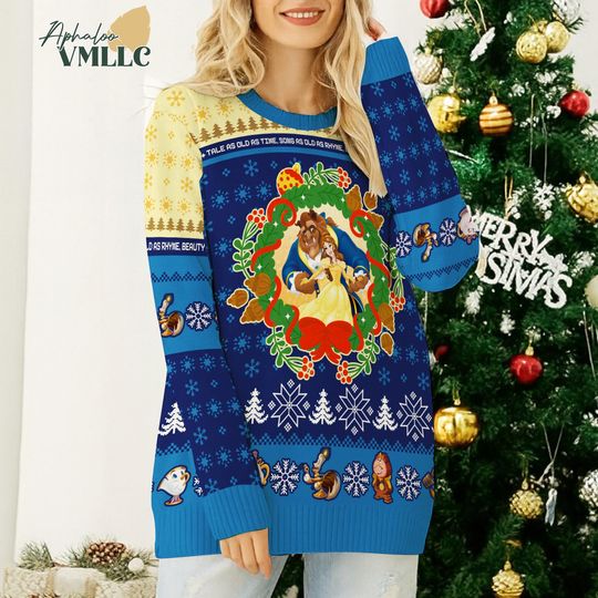 Beauty and the Beast Ugly Christmas Sweater, Funny Christmas Sweater Christmas Sweater