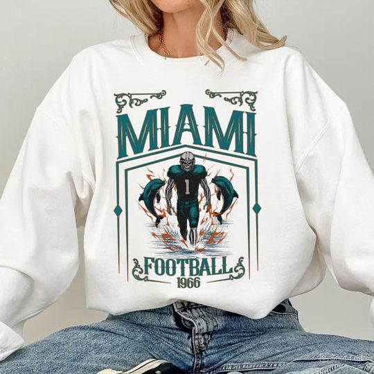 Discover Miami Football Skull Vintage Sweatshirt, Miami Fan Gifts, Football Game Day Sweatshirt