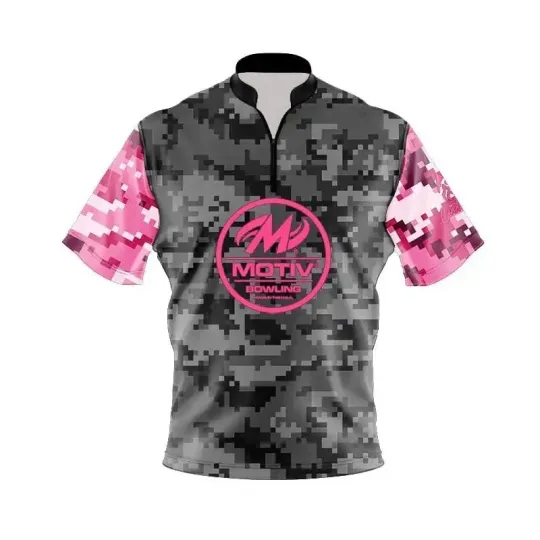 Motiv Grey Pink Digital Camo Fast Track CoolWick Bowling Jersey