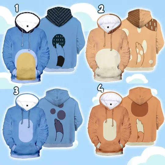 Discover Blue Dog Family 3D Shirt, Family Costume Halloween 3D Hoodie Kids, Size S