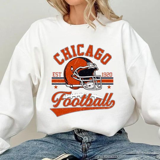 Discover Vintage 90s Style Chicago Football Sweatshirt, Game Day Shirt, Chicago Team Football Shirt, Sunday Chicago, Sport Shirt, Chicago Football
