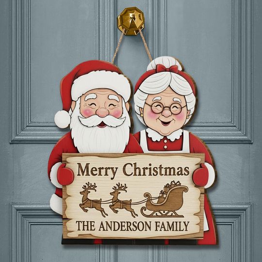 Personalized Wooden Christmas Sign: Santa & Mrs. Claus Family Name Plaque