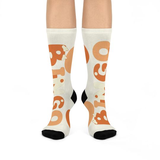 Discover Crew Socks, Fun Cartoon Socks, Bingo Inspired Socks, Cute Bingo Socks, Novelty Gift Socks, Whimsical Socks