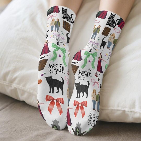 Hocus Pocus Socks: Spooky Season Middle Tube Socks, Witchy Print