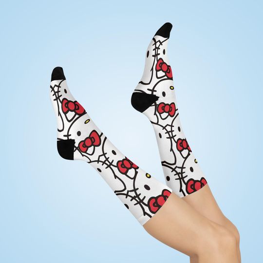 Hello Kitty Cushioned Crew Socks | Cute Gift for Cat Lovers, Fun and Comfy Socks, Perfect for Kids & Adults, Everyday Wear, Cozy Footwear