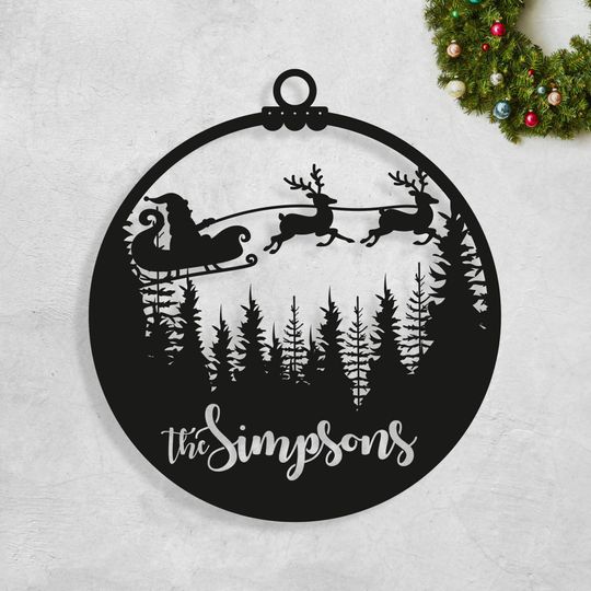 Discover Personalized Santa Sleigh Metal Christmas Sign: Rustic Holiday Wall Decor