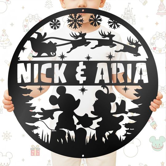 Discover Personalized Disney Christmas Metal Sign: Santa Sleigh, Family Name, Holiday Wall Art
