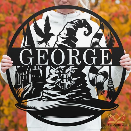 Personalized Wizard Hat Metal Wall Art: Custom Name Kids Room Decor