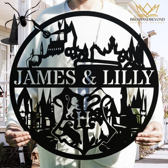 Customized Kids Wizard School Decor, Personalized HP Wall Art Couple Bedroom Magical School Sign Deathly Hallows Custom metal Art Snitch Art