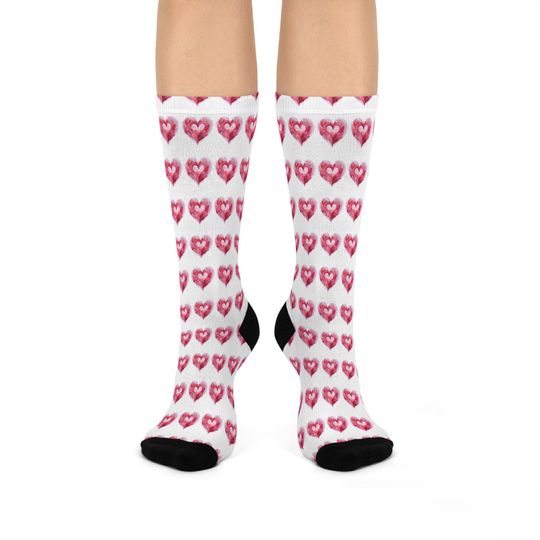 Discover Heart Valentine Cushioned Crew Socks - Cozy Love Gift, Red Heart Pattern, Warm Valentine's Day Socks, Cute Couples Gift, Comfy Winter Socks