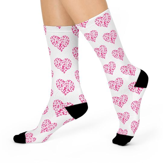 Discover Heart Pattern Crew Socks: Cushioned Comfort, Cancer Awareness