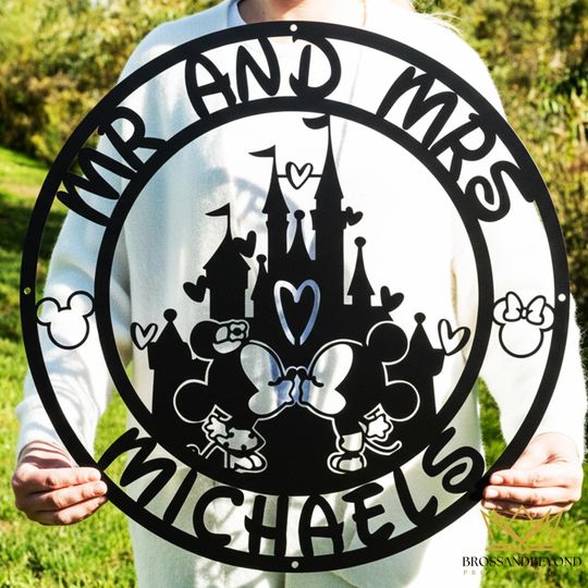 Discover Custom Couple Disney Castle Sign Personalized Mr & Mrs Wedding Wall Decor Anniversary Gifts Family Name Disney Decor Mickey Minnie Kissing