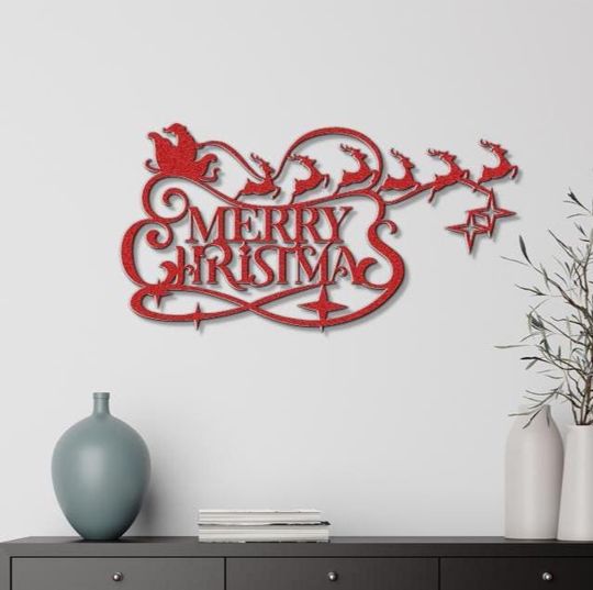 Discover Metal Santa and Reindeer Christmas Sign - Holiday Wall Decor