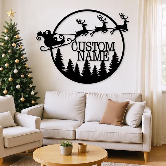 Discover Santa Metal Christmas Wall Art, Merry Christmas Wall Decor, Deer Sign, Santa's Sleigh Wall Sign, Christmas Gift, Reign Deer, Front Door Sign