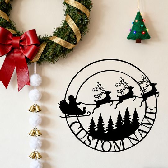 Discover Custom Christmas Metal Wall Art,Personalized Santa Sleigh Reindeer Sign, Custom Name Christmas Decor, Holiday Wall Hanging,Christmas Present