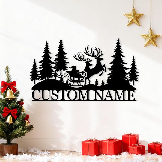 Discover Merry Christmas Metal Wall Sign, Rustic Santa and Deer Christmas Wall Art, Metal Wall Art, Cozy Christmas Home Decor, Best Christmas Gift